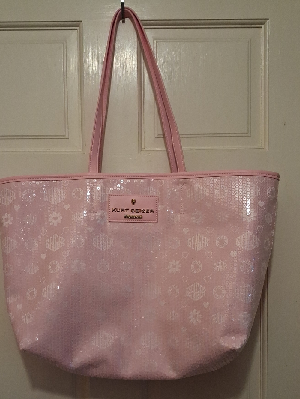 Kurt Geiger Light Pink Sequin Tote With Matching Pouch. - Picture 3 of 7